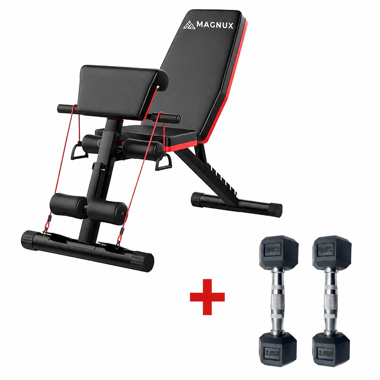 Banco Plegable Abdominales + Par Mancuernas 10kg