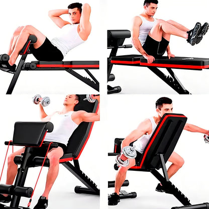 Banco Plegable Abdominales + Par Mancuernas 10kg