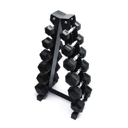 Pack Mancuernas Hexagonales 105kg + Rack Triangular