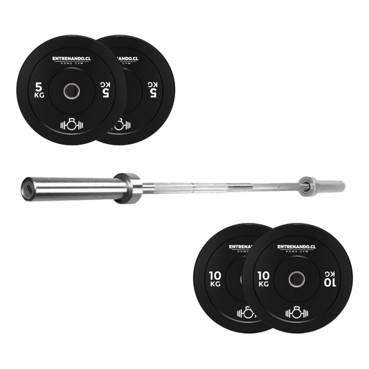 Set 100 kg Discos Bumper + Barra Olímpica